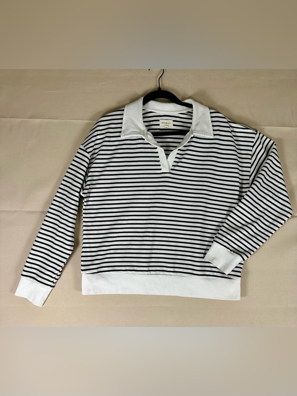 Thread & Supply Striped Polo Collar Pullover Top Size L Large